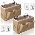 Kanrichu 2pcs Middle Wall Hanging Organizer Bag, Linen Fabric Door Hanging Storage Basket with Pockets, Waterproof Bin for Kitchen, Bedroom, Office, RV Camper (Khaki)