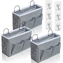 Kanrichu 3pcs Middle Wall Hanging Organizer Bag, Linen Fabric Door Hanging Storage Basket with Pockets, Waterproof Bin for Kitchen, Bedroom, Office, RV Camper (Gray)