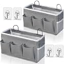 Kanrichu Wall Hanging Organizer Bag, 2-Pack Linen Storage Baskets with Pockets, WallHanging Storage Basket for Bedroom, Kitchen, Office, RV Camper (Gray)