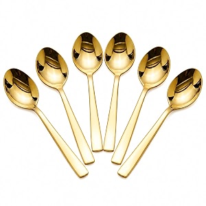 kanshita39s rasoiware stainless steel golden tea spoon set of 6 135 cm  premium small spoons for tea coffee desserts amp snacks  elegant dining cutlery