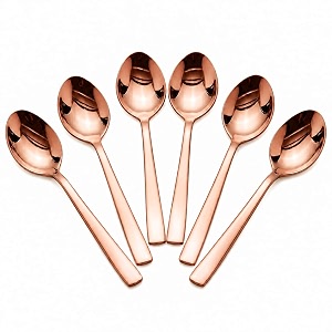 kanshita39s rasoiware stainless steel rose gold tea spoon set of 6 135 cm  small spoons for tea coffee desserts amp snacks  premium dining cutlery