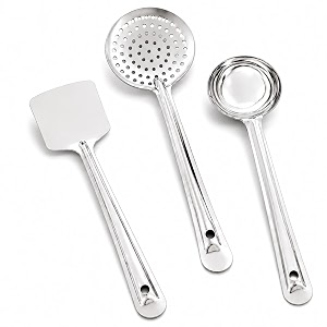 kanshita39s rasoiware stainless steel 3-piece cooking spoons set  includes ladle turner amp skimmer  essential kitchen utensil set for home cooking