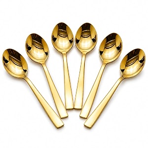 kanshita39s rasoiware stainless steel golden table spoon set of 6 16 cm  premium gold finish spoons for dining home amp kitchen  reusable cutlery set for meals desserts amp housewarming gift