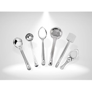 kanshita39s rasoiware stainless steel 6-piece cooking spoons set  includes ladle turner rice spoon oval spoon amp serving spoon  essential kitchen utensil set for home