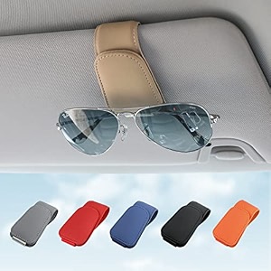 kansmart sunglass holder for car visor sunglasses clip magnetic leather glasses eyeglass holder truck car interior accessories universal for woman man -beige