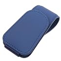 KanSmart Sunglass Holder for Car Visor Sunglasses Clip Magnetic Leather Glasses Eyeglass Holder Truck Car Interior Accessories Universal for Woman Man -Blue