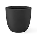 Kante Accent Round Bowl Black Concrete Planter 14" Dia, Outdoor