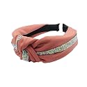 Rhinestone 5 layers Solid Fabric Knot Plastic Hairband Hair Accessories for Girls and Women, Wine Pink