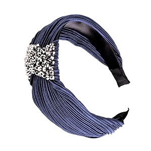 rhinestone plicated wrinkled solid fabric knot hairband hair accessories for girls and women royal blue