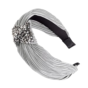 rhinestone plicated wrinkled solid fabric knot hairband hair accessories for girls and women grey