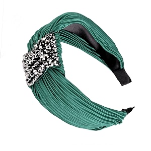 rhinestone plicated wrinkled solid fabric knot hairband hair accessories for girls and women royal green