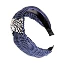 Rhinestone Plicated Wrinkled Solid Fabric Knot Hairband Hair Accessories for Girls and Women, Royal Blue
