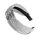 Rhinestone Plicated Wrinkled Solid Fabric Knot Hairband Hair Accessories for Girls and Women, Grey