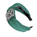 Rhinestone Plicated Wrinkled Solid Fabric Knot Hairband Hair Accessories for Girls and Women, Royal Green