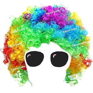kapoor crafts clown joker curly malinga hair wig funky party costume halloween wig holi celebration multi-color rainbow holi prop