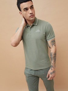 Kappa Solid Men Polo Neck Green T-Shirt