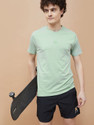 Kappa Solid Men Round Neck Green T-Shirt