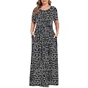 KARALIN Women Plus Size Maxi Dress Short Sleeve Round Neck Loose Fit A-Line