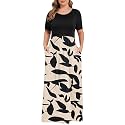 KARALIN Women Plus Size Maxi Dress Short Sleeve Round Neck Loose Fit A-Line