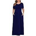KARALIN Women Plus Size Maxi Dress Short Sleeve Round Neck Loose Fit A-Line