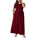 KARALIN Women Plus Size Maxi Dress Short Sleeve Round Neck Loose Fit A-Line