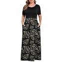 KARALIN Women Plus Size Maxi Dress Short Sleeve Round Neck Loose Fit A-Line