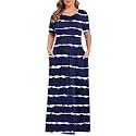 KARALIN Women Plus Size Maxi Dress Short Sleeve Round Neck Loose Fit A-Line