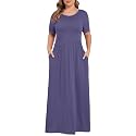 KARALIN Women Plus Size Maxi Dress Short Sleeve Round Neck Loose Fit A-Line