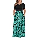 KARALIN Women Plus Size Maxi Dress Short Sleeve Round Neck Loose Fit A-Line