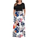 KARALIN Women Plus Size Maxi Dress Short Sleeve Round Neck Loose Fit A-Line