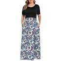 KARALIN Women Plus Size Maxi Dress Short Sleeve Round Neck Loose Fit A-Line