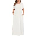 KARALIN Women Plus Size Maxi Dress Short Sleeve Round Neck Loose Fit A-Line