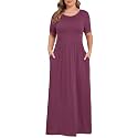 KARALIN Women Plus Size Maxi Dress Short Sleeve Round Neck Loose Fit A-Line
