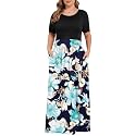 KARALIN Women Plus Size Maxi Dress Short Sleeve Round Neck Loose Fit A-Line