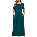 KARALIN Women Plus Size Maxi Dress Short Sleeve Round Neck Loose Fit A-Line