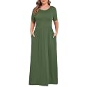 KARALIN Women Plus Size Maxi Dress Short Sleeve Round Neck Loose Fit A-Line