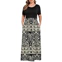 KARALIN Women Plus Size Maxi Dress Short Sleeve Round Neck Loose Fit A-Line