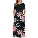 KARALIN Women Plus Size Maxi Dress Short Sleeve Round Neck Loose Fit A-Line