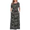 KARALIN Women Plus Size Maxi Dress Short Sleeve Round Neck Loose Fit A-Line
