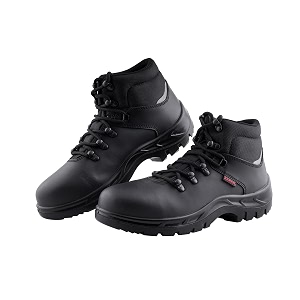karam fs231 high ankle buff black grain leather safety shoes for men  single density with steel toe  antistatic antislip oil amp heat resistant  size-09