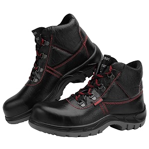 karam fs21 black leather safety shoes for men  double density with steel toe  antistatic antislip oil amp heat resistant  size-11