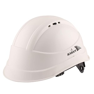 karam pn545 safety helmet for men industrial amp construction helmet  slider type adjustment with adjustable chin strap  ventilation amp side slot for attachment  en certified hard hat  super white
