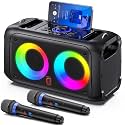 HWWR Karaoke Machine for Adults Kids, Bluetooth Party KaraokeSpeaker with 2 Wireless Microphones for Singing, PA System withHiFi Sound/Dual 3" Subwoofers/Echo Adjustment/Disco Lights forHome Party
