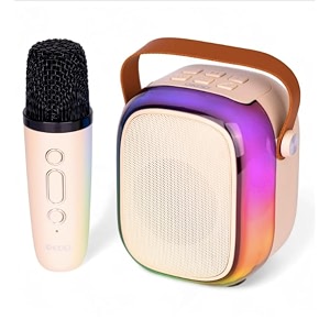 nestory portable bluetooth karaoke speaker with wireless microphone  rgb led light speaker with handle deep bass usb support rechargeable mini karaoke machine for kids - with 5 years warranty