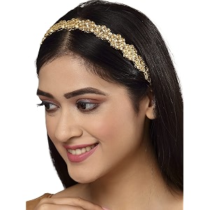 karatcart gold-plated white kundan-studded handcrafted hairband