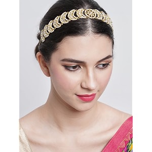 karatcart gold-plated white kundan-studded handcrafted hairband