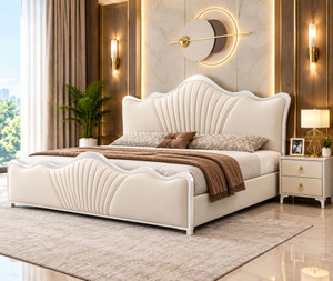 KAREEGAR ANSH BED With SUEDE Fabric Headboard