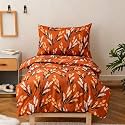 KAREVER Botanical Toddler Bedding Set Flower Print 4 Pieces Crib Bed Set Kids Burnt Orange Floral Comforter Set