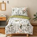 KAREVER Botanical Toddler Bedding Set Flower Print 4 Pieces Crib Bed Set Kids White Green Floral Comforter Set
