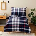 KAREVER Checkered Toddler Bedding Set Navy Blue White Grid 4 Pieces Crib Bed Set Kids Pliad Comforter Set